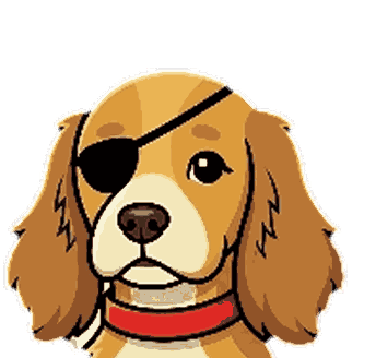 Bea, a cocker spaniel wearing a black eye patch and a red collar.